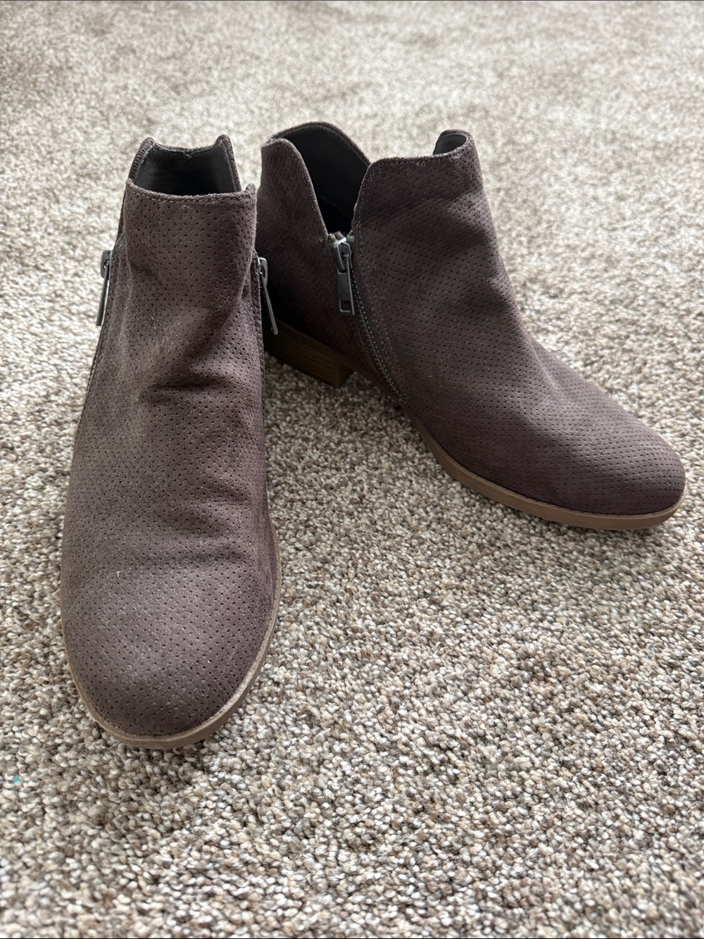 Target Brown Suede Perforated Ankle Booties with Side Zip
